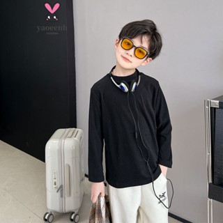 【YAOEENH】110-170CM 兒童秋冬磨毛羊絨打底衫 中大男女童簡約中領坑條長袖內搭上衣 現貨 快速出貨