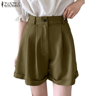 Zanzea 女士韓版日常高腰純色拉鍊闊腿短褲