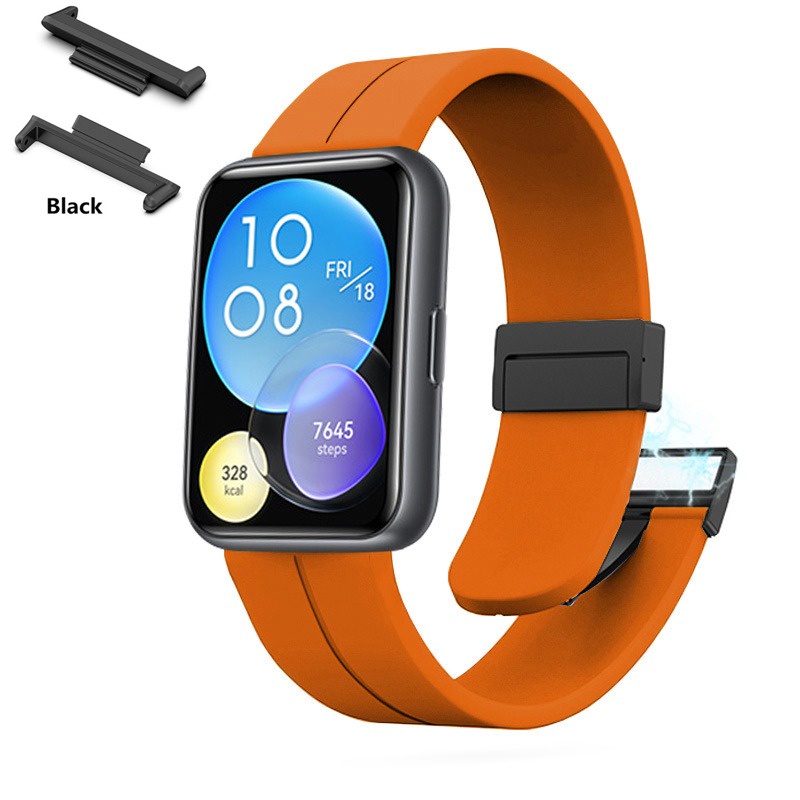 適用於華為手錶 Fit 2 錶帶的矽膠錶帶金屬磁扣手鍊華為手錶 Fit2 錶帶華為手錶配件