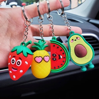 迷你創意水果鑰匙扣/卡通軟矽膠水果鑰匙扣/牛油果菠蘿西瓜鑰匙挂件包錢包錢包手機或汽車挂件