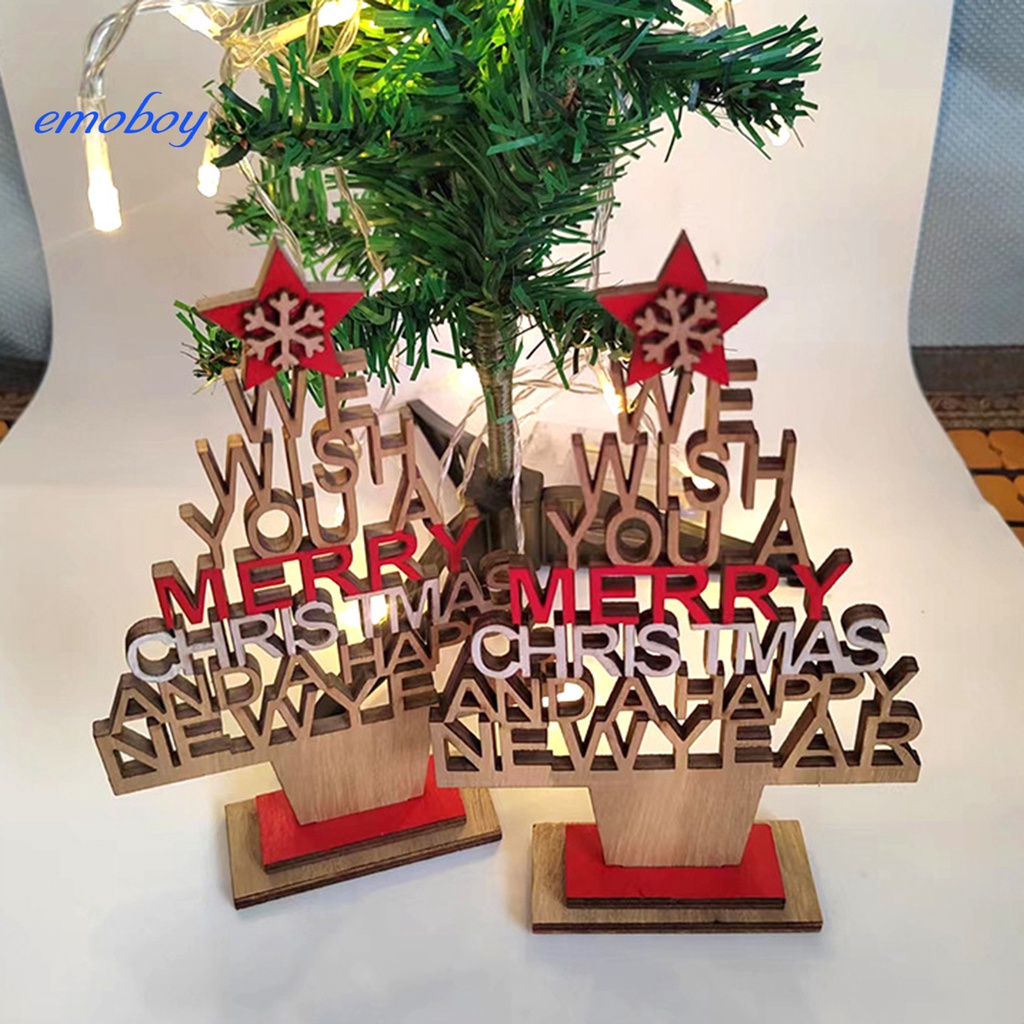 Emoboy聖誕樹木製鏤空節日裝飾手工桌面擺件英文字母聖誕樹新年裝飾派對用品