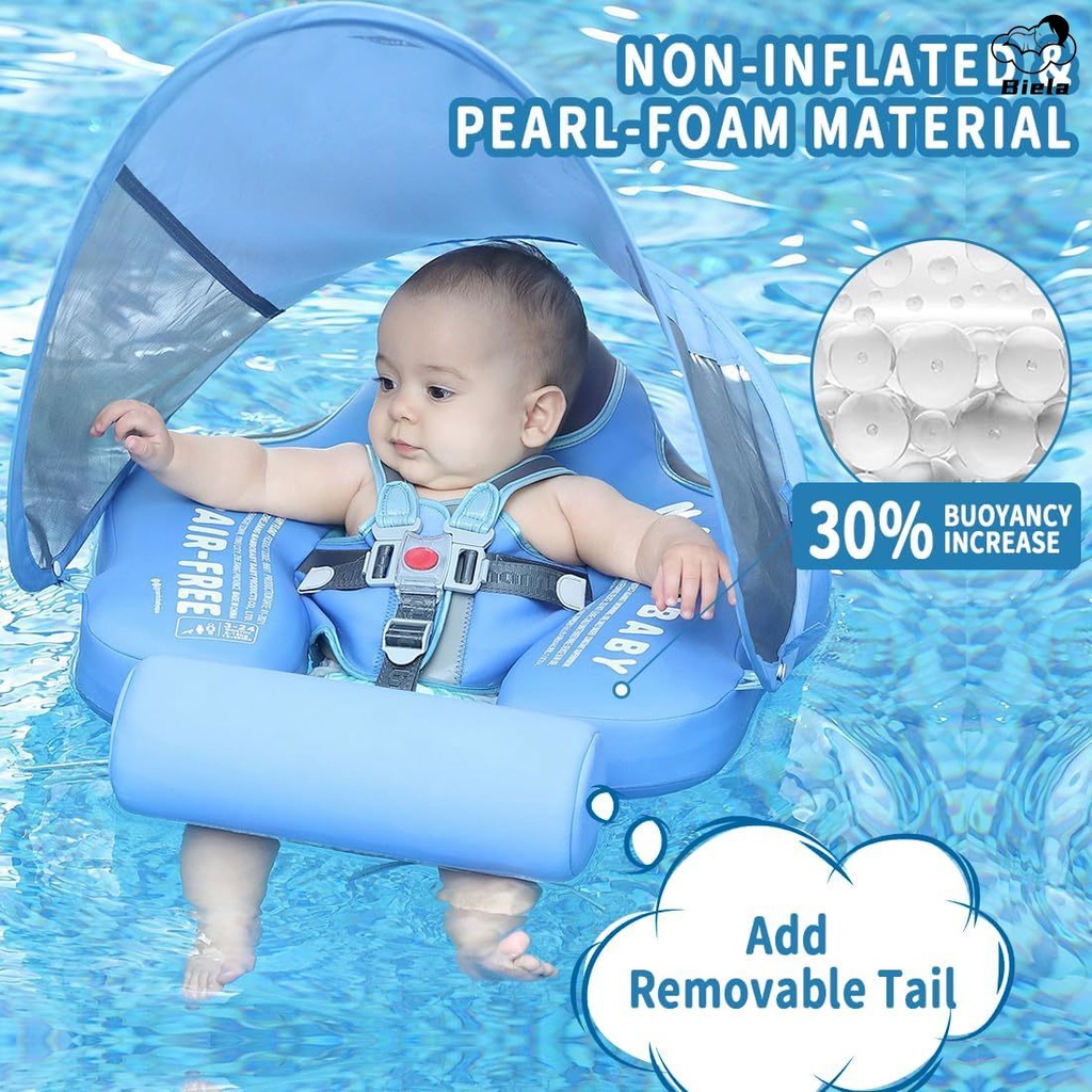 【新品上架】Mambobaby 嬰兒泳池浮標帶頂篷,非充氣嬰兒游泳浮標,升級柔軟親膚材料嬰兒泳池浮標帶 UPF 50+