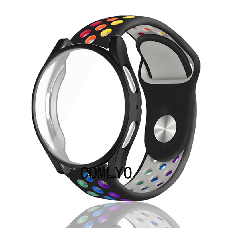 三星 Galaxy Watch 6 5 4 44mm 40mm 彩虹矽膠錶帶 搭配TPU錶殼 保護殼 創意個性