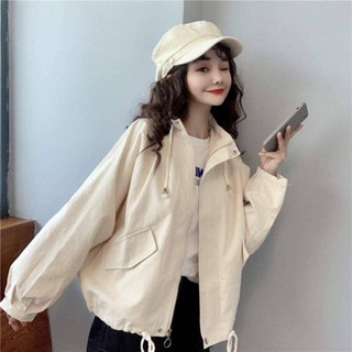 Leann-黎安 秋冬純色工裝短外套 女 學生韓版寬鬆百搭 學院風 休閒抽繩夾克 上衣潮