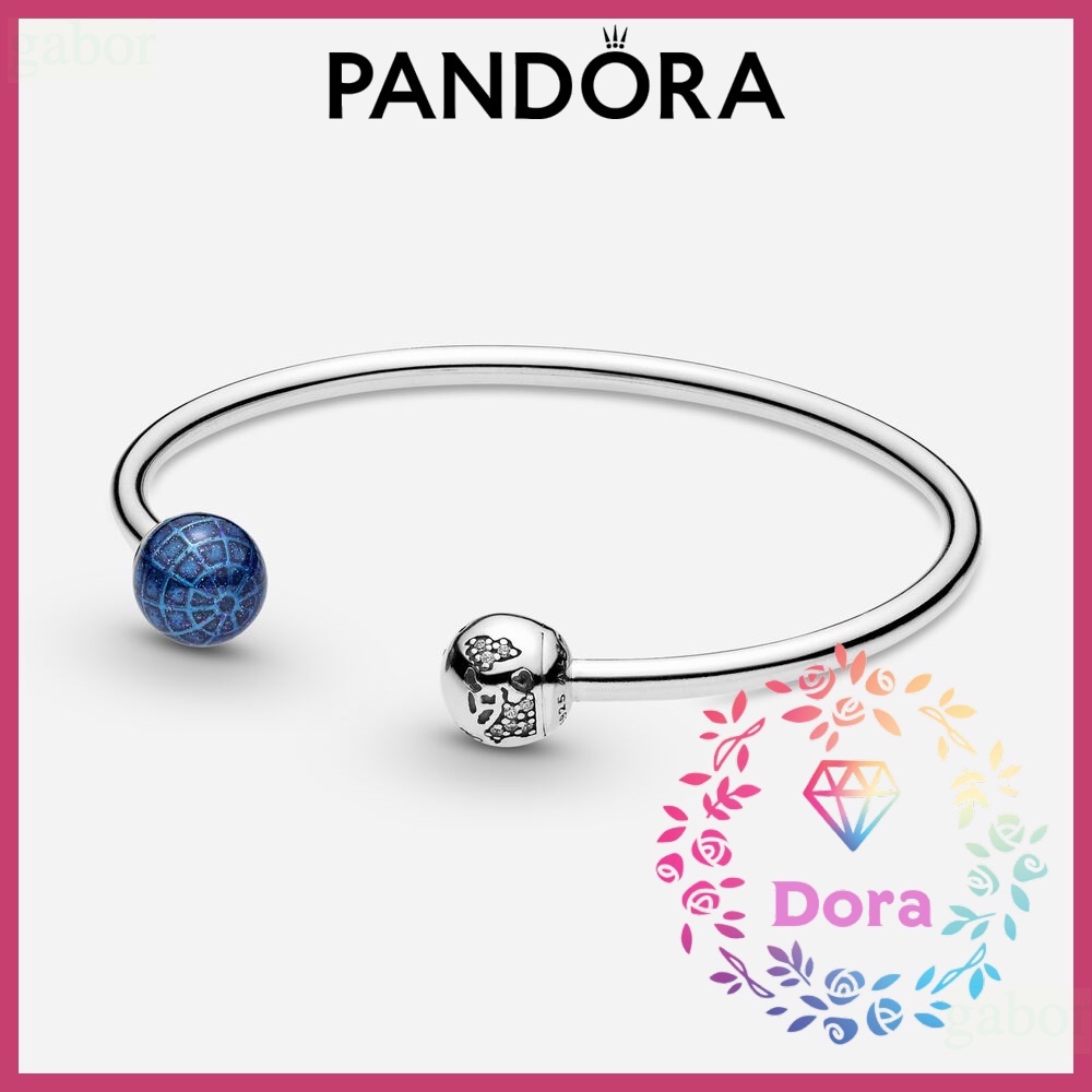 Dora Shop❤ Pandora 潘朵拉 銀藍雙色地球開口鐲  情侶 祝福 輕奢 情人節 禮物599223C01