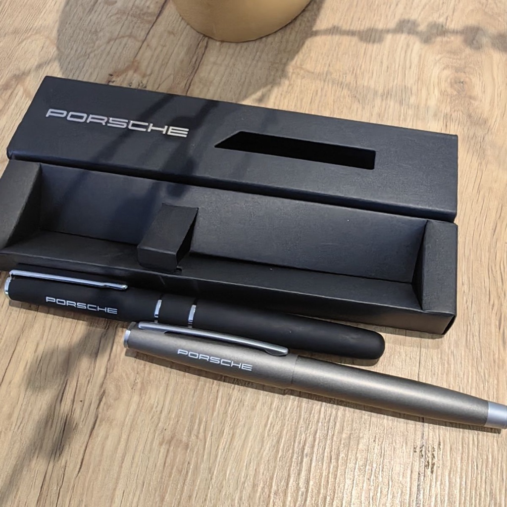 Porsche簽字筆 銀色磨砂金屬外殼 會議紀錄筆 禮盒裝 4S店禮品