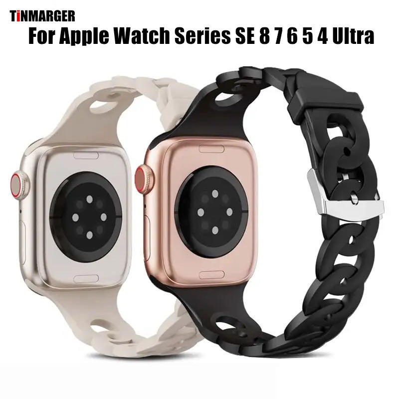 適用於 A-pple 手錶系列的矽膠錶帶 1 2 3 4 5 6 7 8 SE Ultra Smartwatch 橡膠運