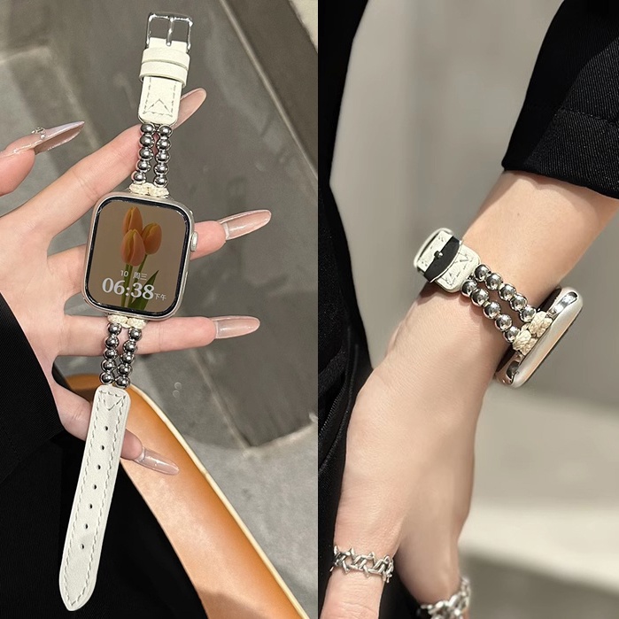 珠子拼皮錶帶 Apple Watch錶帶  iwatch錶帶8SE7654321代