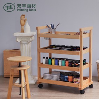 免運 可開發票 美術生專用木製三層四層五層畫車 畫櫃 油畫工具車 實木美術工作臺 畫桌顏料存放車移動調色車油畫儲物櫃推車