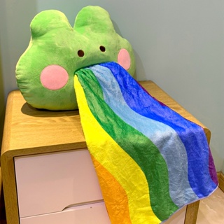 Rainbow Frog 彩虹青蛙抱枕毯 多功能2合1動物抱枕靠墊毯子 可愛法蘭絨抓絨床罩毯子用於家居裝飾
