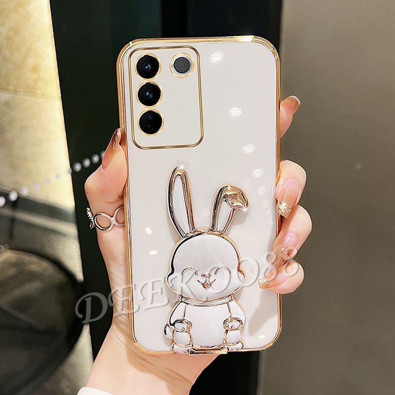 Vivo V29 2023 新款軟殼粉色智能手機殼帶 3D 可愛卡通兔子支架保護套手機殼
