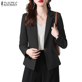 Zanzea 女式韓版員工長袖鈕扣前翻領西裝外套