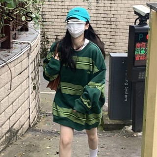臺灣免運出貨 女裝慵懶風條紋衛衣秋季韓版新款寬鬆情侶款長袖炸街網紅上衣