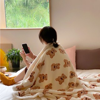 咖色小熊羊羔絨毛毯 牛奶絨+羊羔絨毯子 蓋毯 辦公室單人雙人冬季保暖批肩毯 單人 雙人 加大毛毯