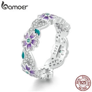 Bamoer 925 純銀戒指紫色花朵由藤蔓設計珠寶女士禮物纏結