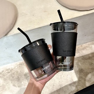 現貨免運 艾葳兒 吸管杯 玻璃水壺 咖啡杯 水杯 吸管咖啡杯 帶蓋飲料杯 玻璃水杯 ins風 吸管玻璃杯 吸管水杯 網紅
