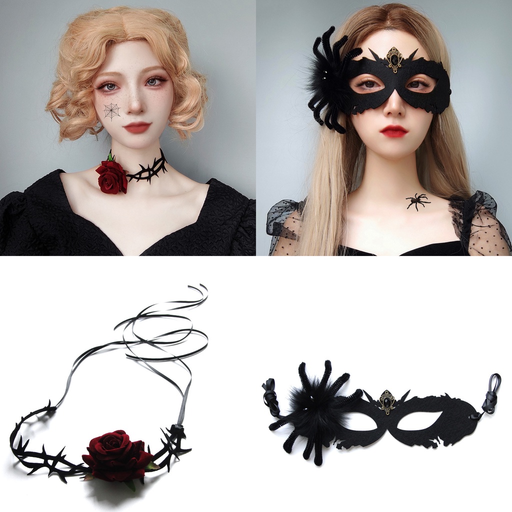 性感吸血鬼項鍊化妝舞會面具派對裝飾玫瑰花項鍊蜘蛛眼鏡派對需要