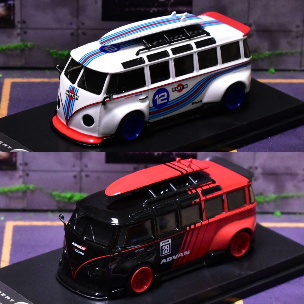 IM 1/64 大眾VW T1巴士 麵包車改裝 馬天尼塗裝 合金 模型車 玩具 禮物 生日禮物男生