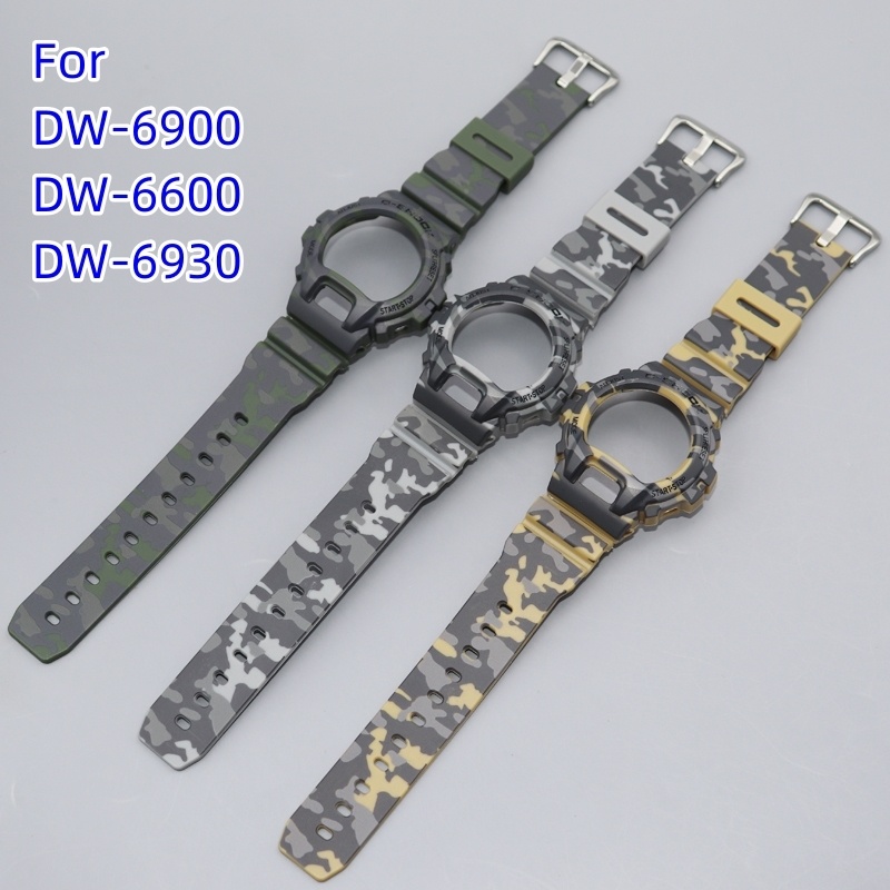 樹脂錶帶帶框架錶殼黑色套裝 適配卡西歐 G SHOCK DW-6900 DW-6600 男士手錶配件 帶螺絲工具