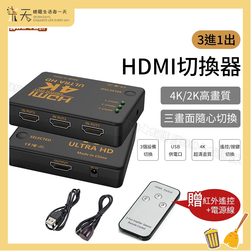 【現貨】4K HDMI 切換器 3進1出 分接器 高清視頻分頻器 切換器 選擇器 SWITCH HDMI PS4 分配器