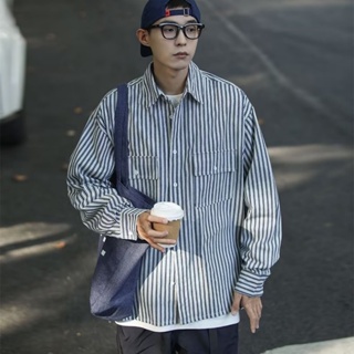 男士韓版流行款式時尚垂墜襯衫大口袋大碼休閒長袖襯衫