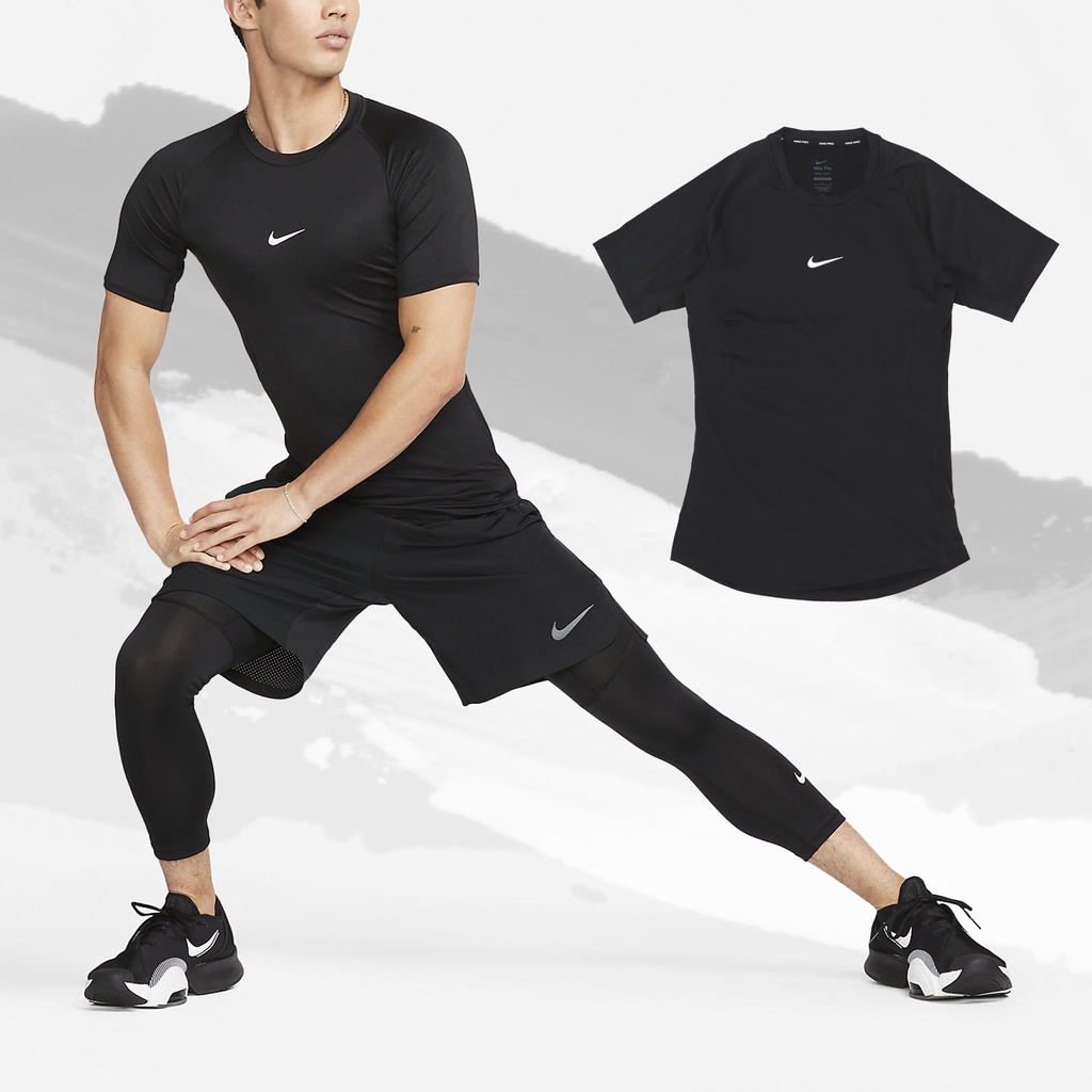 Nike Pro 短袖 Tight 男款 黑 小勾 緊身 吸濕排汗 速乾 訓練 彈性 貼身【ACS】FB7933-010
