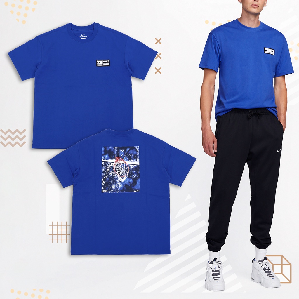 Nike 短袖 Max90 男款 藍 短T 寬鬆 籃框 塗鴉 【ACS】 FJ2305-480