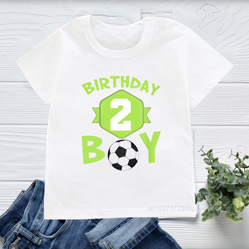 個性化綠色生日男孩足球編號 1-12 印花 T 恤兒童足球圖案服裝兒童休閒白色 T 恤上衣