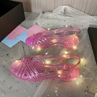 女士時尚水晶涼鞋夏季防滑果凍透明水晶涼鞋