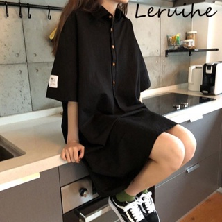 L-4XL 大尺碼洋裝 夏季洋裝 短袖洋裝 連身洋裝 洋裝 大尺碼女裝 黑色polo洋裝 裙子 E328