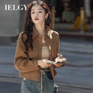 IELGY 復古薄外套女寬鬆韓版新款長袖襯衫短上衣