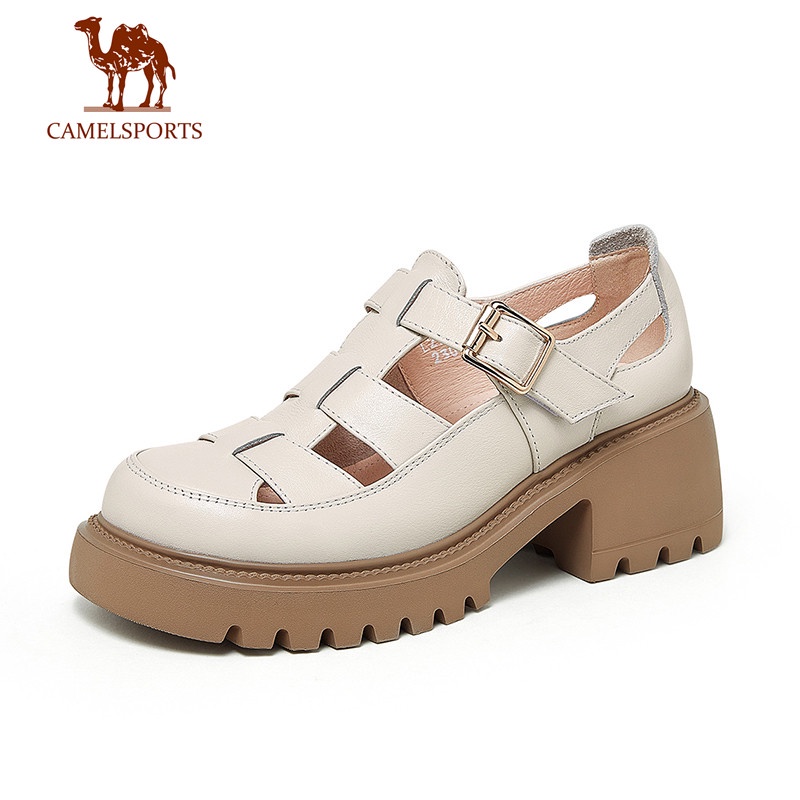 CAMEL SPORTS駱駝 厚底羅馬鞋 真皮包頭豬籠鞋女粗跟厚底涼鞋