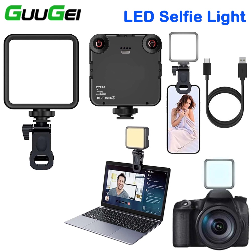 Guugei 可充電 LED 自拍燈夾式閃光燈補光燈視頻照片燈攝影燈適用於手機數碼單反相機攝像機 Gopro Vlog
