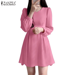 Zanzea 女式韓版時尚 V 領長袖收腰折疊連衣裙
