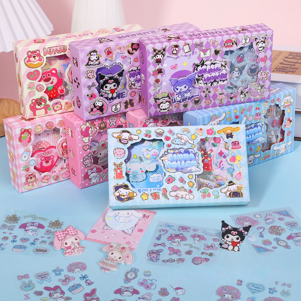 三麗鷗 Kuromi Melody Cinnamoroll 手帳貼 DIY Goo Card 胸針盒套裝卡通裝飾貼