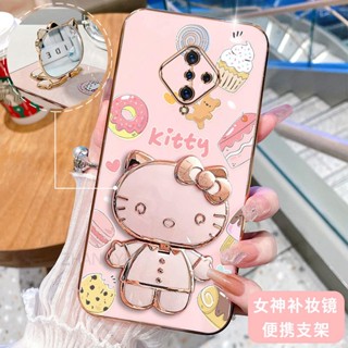 外殼 Vivo S1 PRO 手機殼矽膠防震保護套新設計 Hello Kitty 貓帶化妝鏡便攜式 3D 支架和軟殼