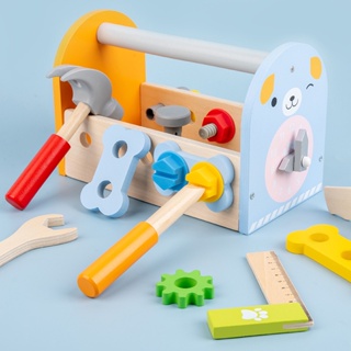 兒童木製DIY手提工具籃 過家家 拆裝擰螺絲螺母維修玩具 寶寶工具箱玩具