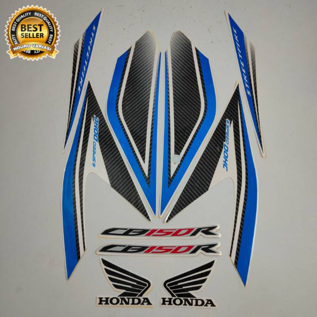 HONDA Putih 條紋本田 cb150r cb 150r 2016 白色 Lis 藍色摩托車貼紙車身質量標準