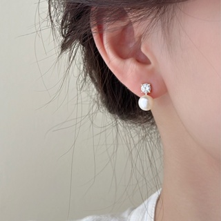 XIYA 精緻氣質鋯石珍珠耳環 韓版簡約珍珠耳環