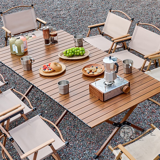 戶外折疊桌 蛋卷桌 便攜式超輕露營桌子 野營桌椅 輕便野炊木紋野餐桌