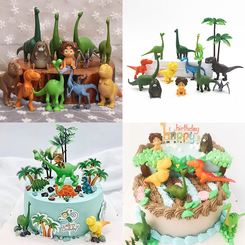 12 件裝好恐龍蛋糕裝飾 PVC 公仔蛋糕裝飾兒童快樂叢林恐龍生日派對裝飾生日霸王龍動物模型玩具