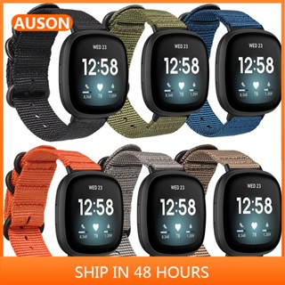 適用於Fitbit versa 4/sense 2尼龍帆布錶帶 三環黑扣表帶 Versa 3/Sense替換尼龍透氣手錶