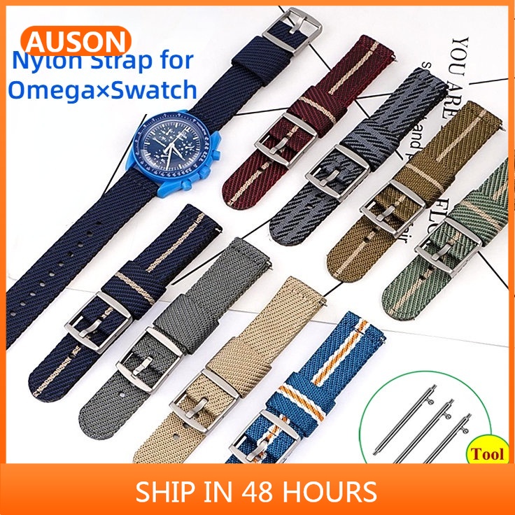 條紋尼龍錶帶適用於歐米茄Omega斯沃琪Swatch 聯名星球系列 MoonSwatch錶帶超霸月球系列錶帶代用20mm