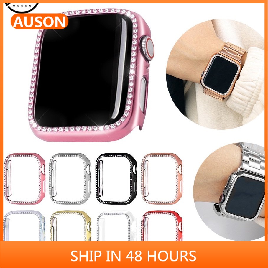 適用蘋果手錶iwatch 8代保護殼 applewatch 3/4/5/6/7代 PC鑲鑽保護套 單排鑽錶框 蘋果錶殼