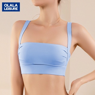 OLALA 新款外穿性感美背褶皺裸感健身內衣運動內衣女防震跑步瑜伽背心