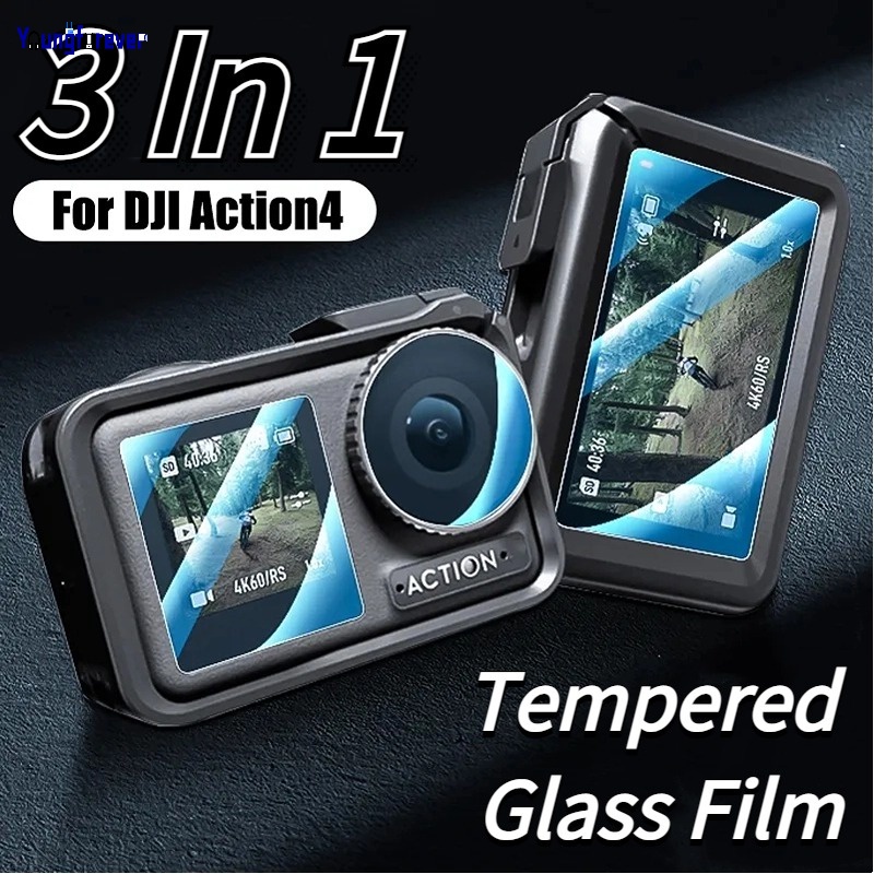 適用於 DJI OSMO Action 4 運動相機透明高清光滑前後屏幕保護膜配件的優質超薄鋼化玻璃鏡頭保護膜