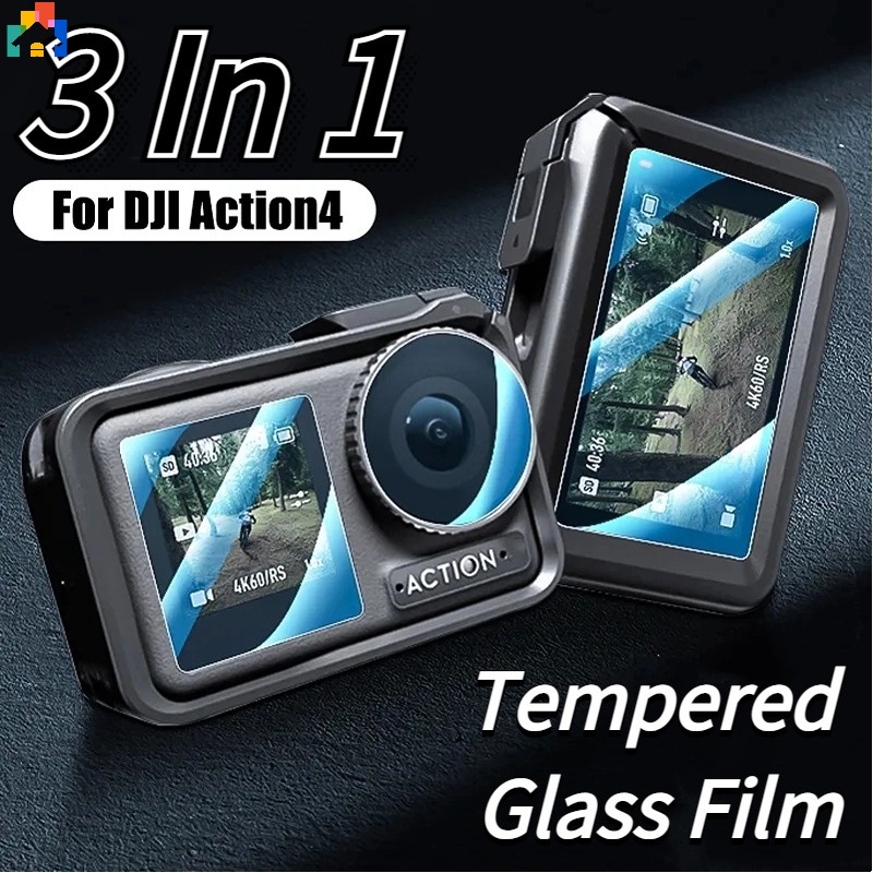 適用於 DJI OSMO Action 4 運動相機的高清透明防水鋼化玻璃鏡頭保護膜耐用硬前後屏幕保護膜配件