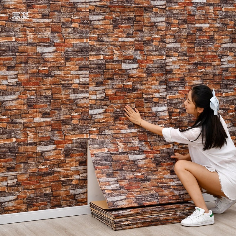 牆紙粘牆裝飾牆紙粘牆裝飾磚設計大尺寸 3D 泡沫牆紙牆貼牆紙設計家庭臥室牆壁裝飾