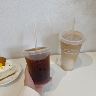 珂荷 臺灣現貨 吸管杯 塑膠杯 吸管水杯 免運 英文咖啡杯 環保非一次性 小熊珍珠奶茶杯 果汁杯 少女心 隨行杯 飲料杯