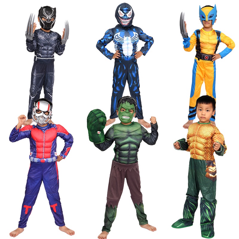 2023萬聖節Cos兒童衣服美國隊長綠巨人鋼鐵蝙蝠蜘蛛閃電俠肌肉表演表演 套裝
